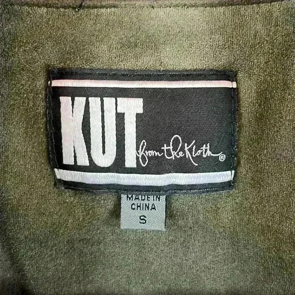 Kut Women’s Jacket Size Small Dk Green Drape Front Polyester Faux Suede - Picture 2 of 8